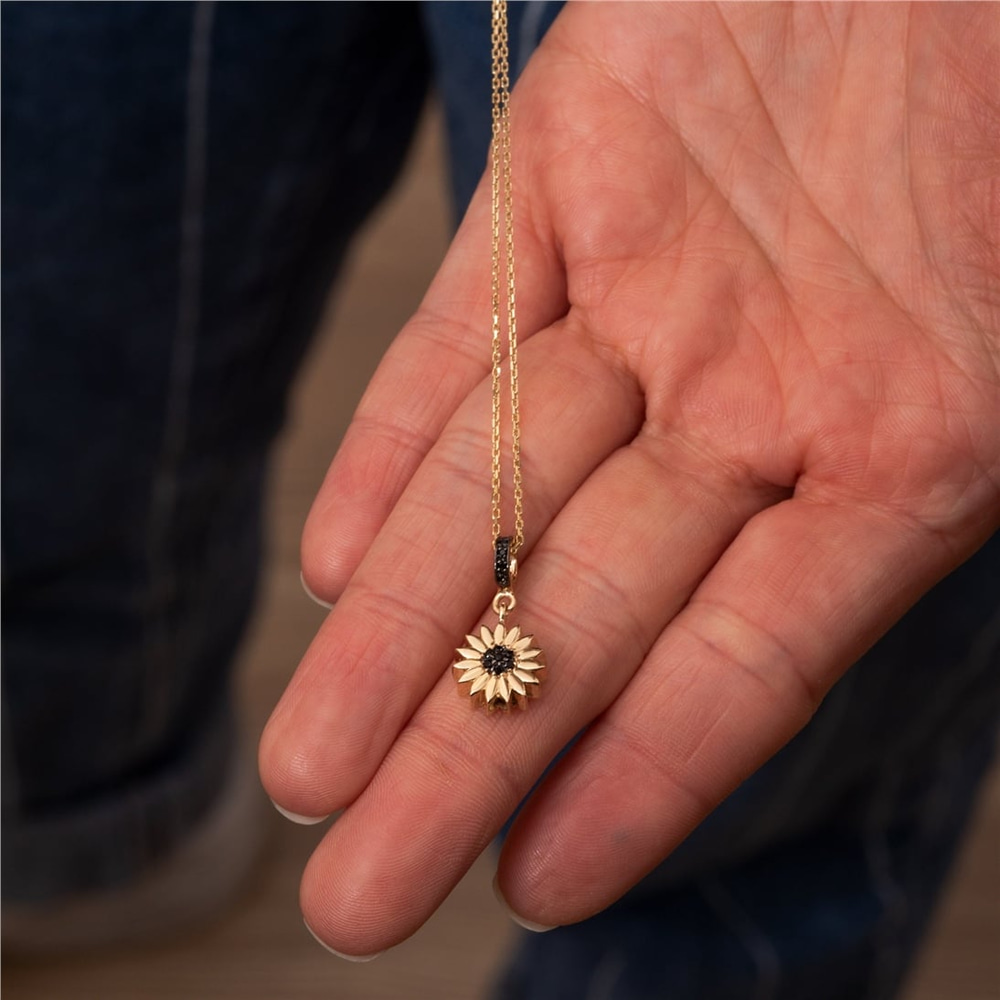 Goldstore-14k 18k Solid Gold Sunflower Urn Pendant For Necklace or Bracelet, Custom Engrave Cremation Daisy Ash Charm Compatible European Bracelet