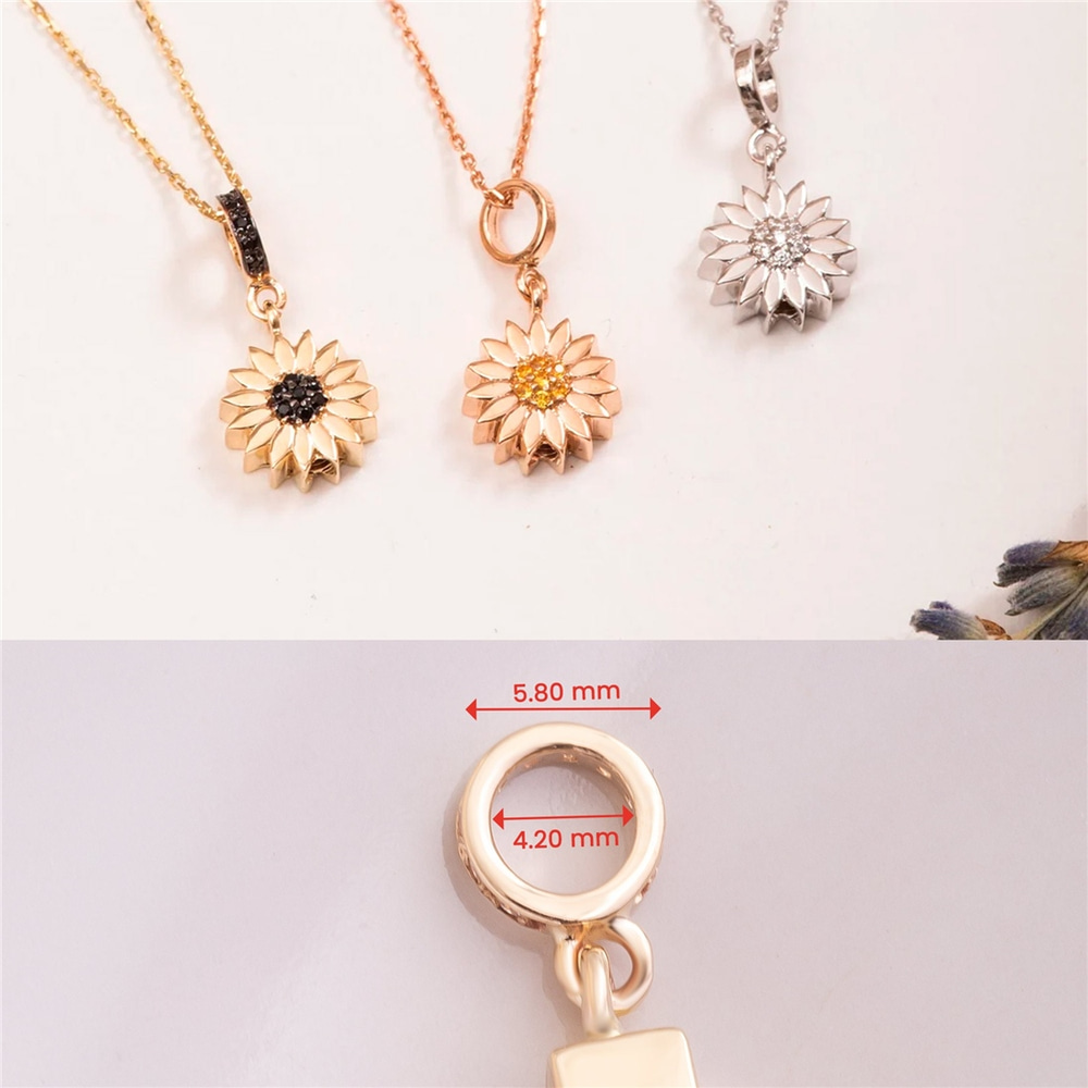 Goldstore-14k 18k Solid Gold Sunflower Urn Pendant For Necklace or Bracelet, Custom Engrave Cremation Daisy Ash Charm Compatible European Bracelet