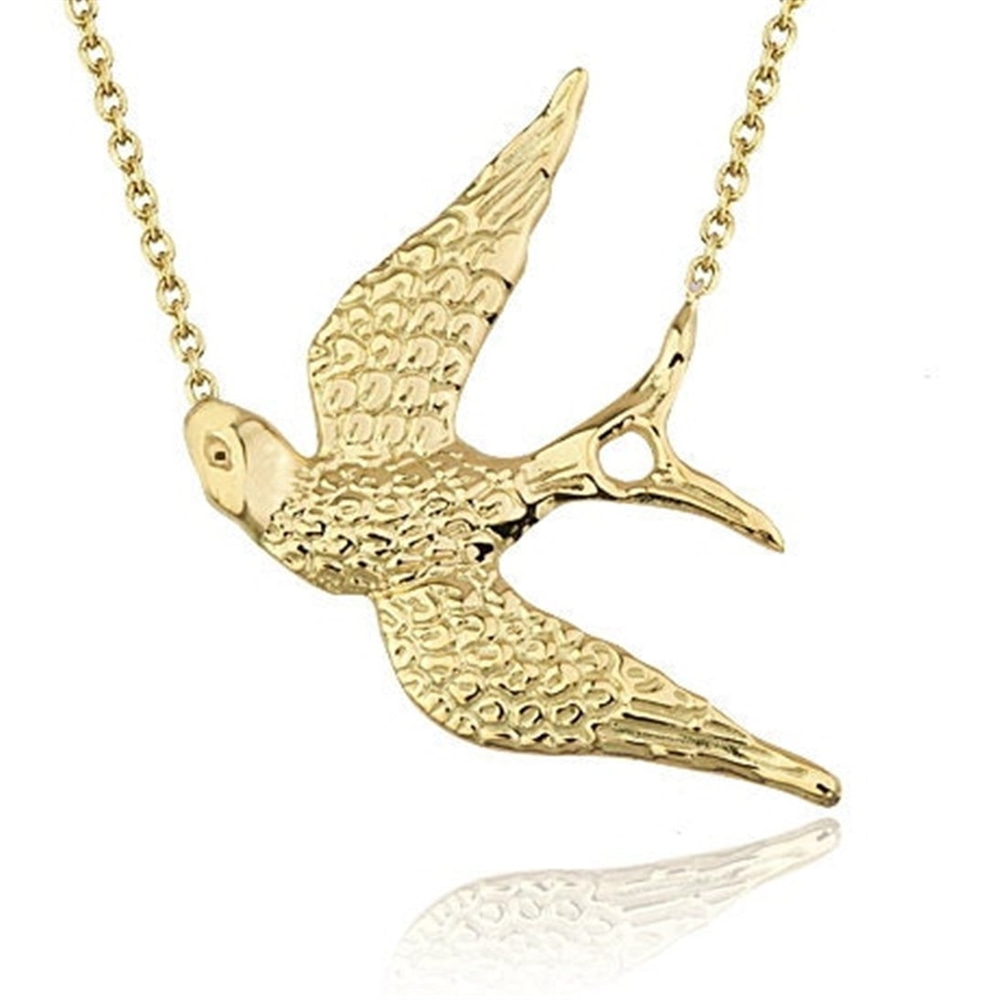 Goldstore-14k 18k Solid Gold Swallow Necklace, Dainty Gold Sparrow Bird Necklace, Sparrow Bird Gold Charm Pendant Necklace is a Great Gift For Her
