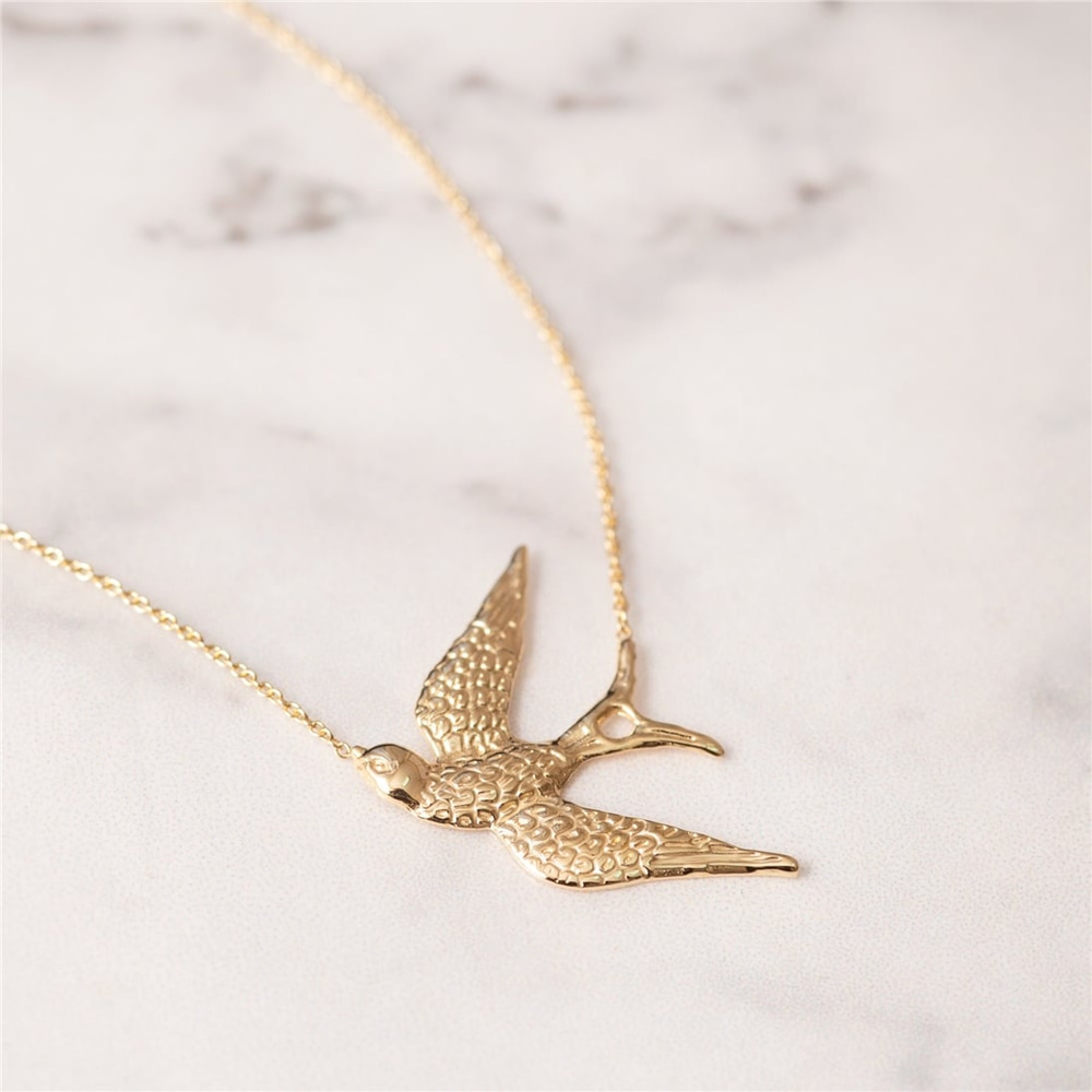 Goldstore-14k 18k Solid Gold Swallow Necklace, Dainty Gold Sparrow Bird Necklace, Sparrow Bird Gold Charm Pendant Necklace is a Great Gift For Her
