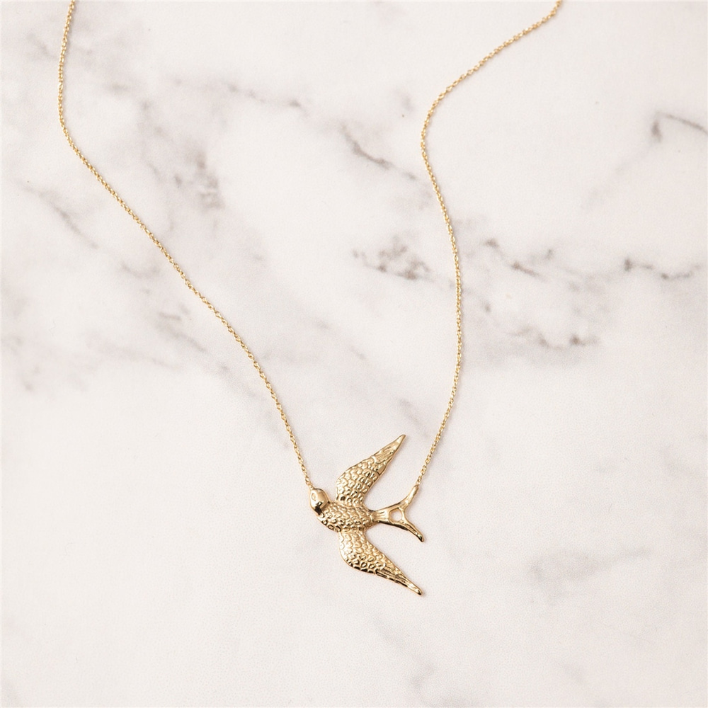 Goldstore-14k 18k Solid Gold Swallow Necklace, Dainty Gold Sparrow Bird Necklace, Sparrow Bird Gold Charm Pendant Necklace is a Great Gift For Her