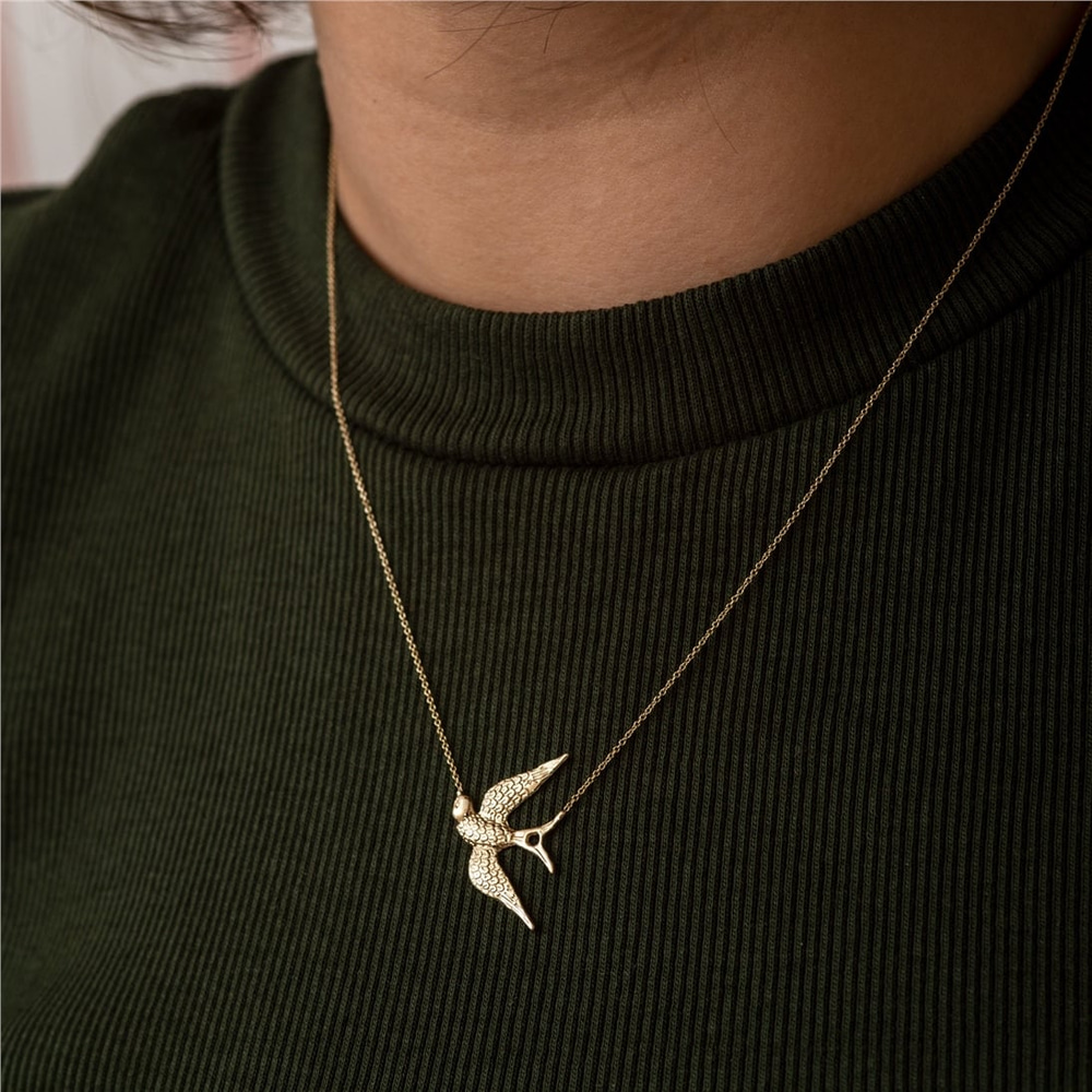 Goldstore-14k 18k Solid Gold Swallow Necklace, Dainty Gold Sparrow Bird Necklace, Sparrow Bird Gold Charm Pendant Necklace is a Great Gift For Her