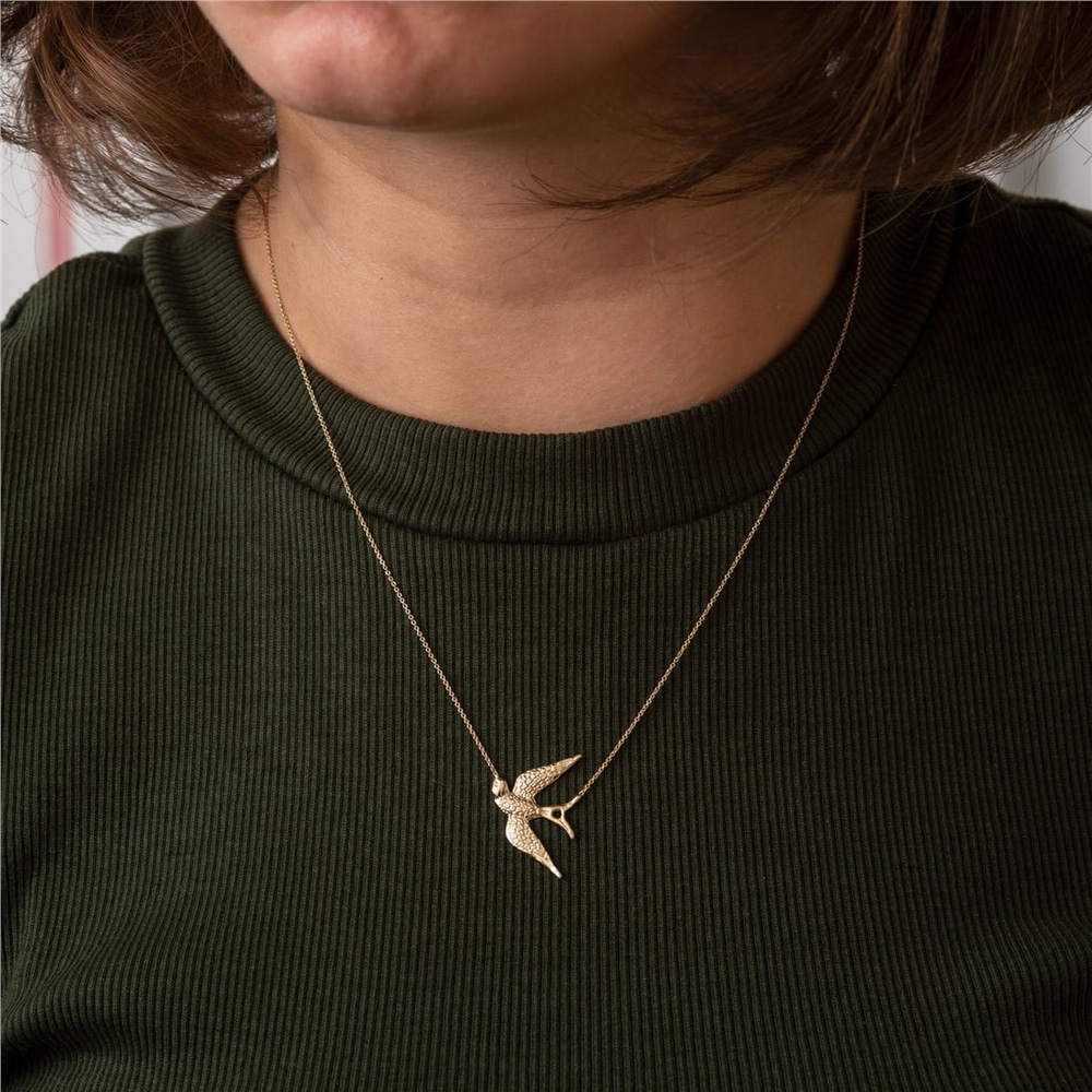 Goldstore-14k 18k Solid Gold Swallow Necklace, Dainty Gold Sparrow Bird Necklace, Sparrow Bird Gold Charm Pendant Necklace is a Great Gift For Her