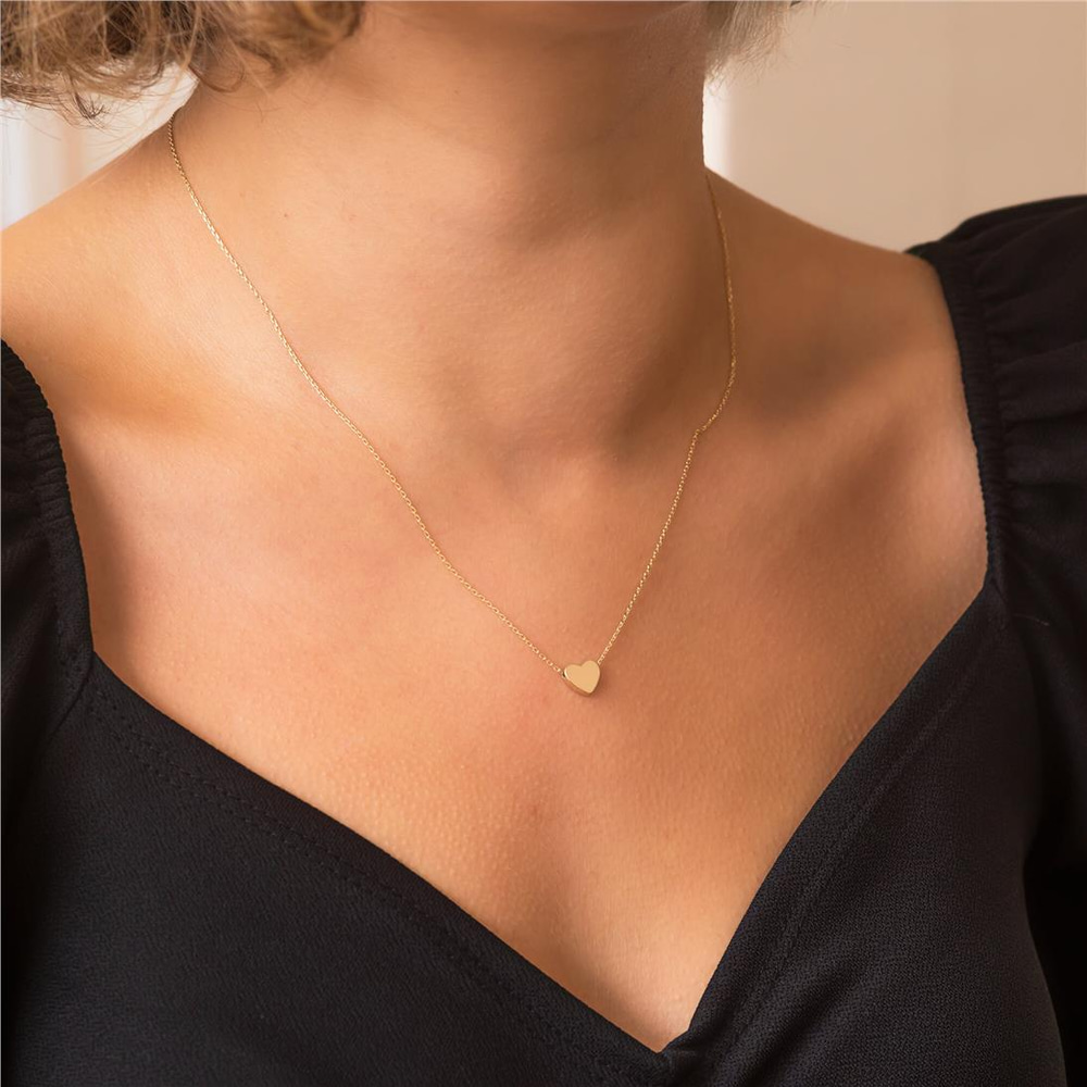 Goldstore-14k 18k Solid Gold Tiny Heart Necklace, Sliding Dainty Heart Charm Necklace, Small Heart Initial Necklace, Letter Heart Necklace Gift For