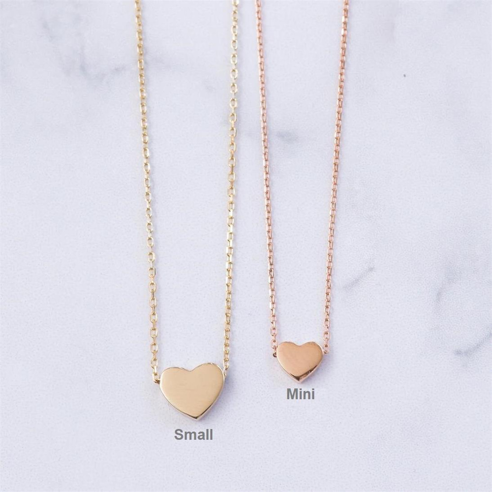 Goldstore-14k 18k Solid Gold Tiny Heart Necklace, Sliding Dainty Heart Charm Necklace, Small Heart Initial Necklace, Letter Heart Necklace Gift For
