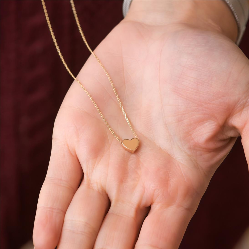 Goldstore-14k 18k Solid Gold Tiny Heart Necklace, Sliding Dainty Heart Charm Necklace, Small Heart Initial Necklace, Letter Heart Necklace Gift For