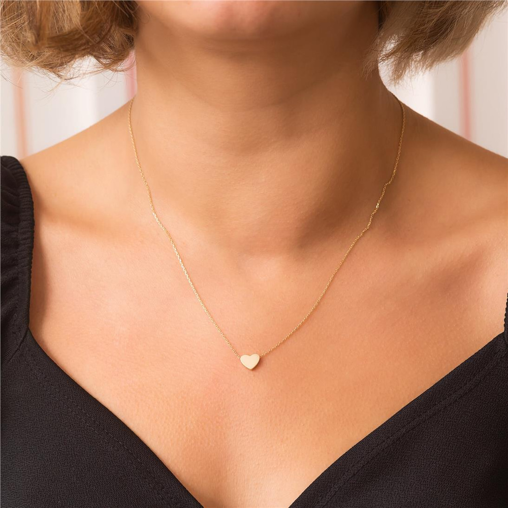 Goldstore-14k 18k Solid Gold Tiny Heart Necklace, Sliding Dainty Heart Charm Necklace, Small Heart Initial Necklace, Letter Heart Necklace Gift For