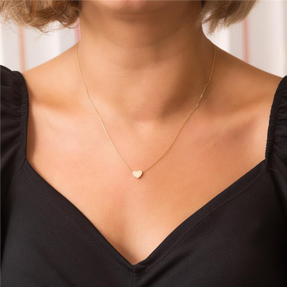 Goldstore-14k 18k Solid Gold Tiny Heart Necklace, Sliding Dainty Heart Charm Necklace, Small Heart Initial Necklace, Letter Heart Necklace Gift For