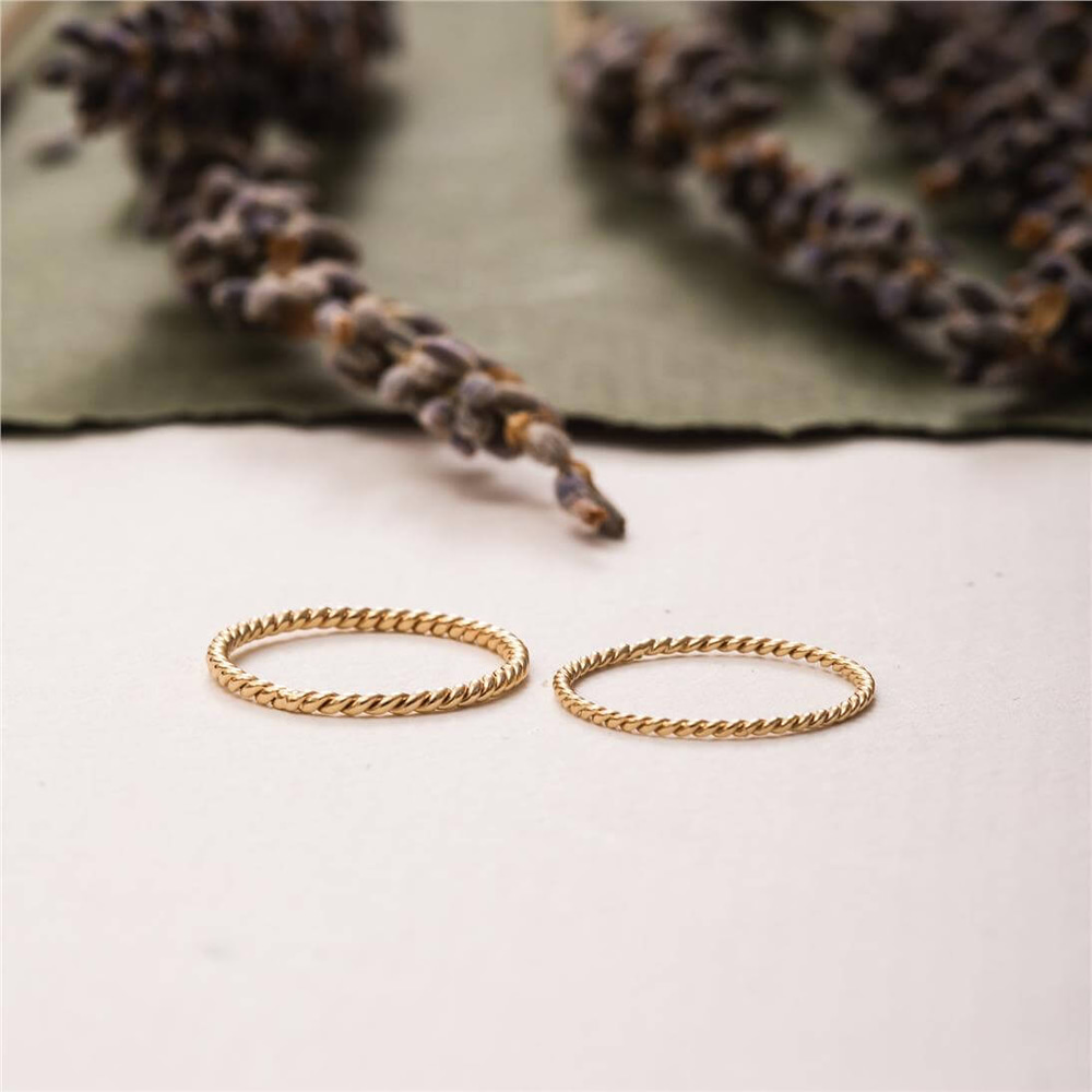 Goldstore-14K 18K Solid gold Twist Ring, Twisted Rope Real Gold Wedding Band, Stacking Twist Ring Wedding Ring - Tiny Gold Knuckle Ring Gift For Her