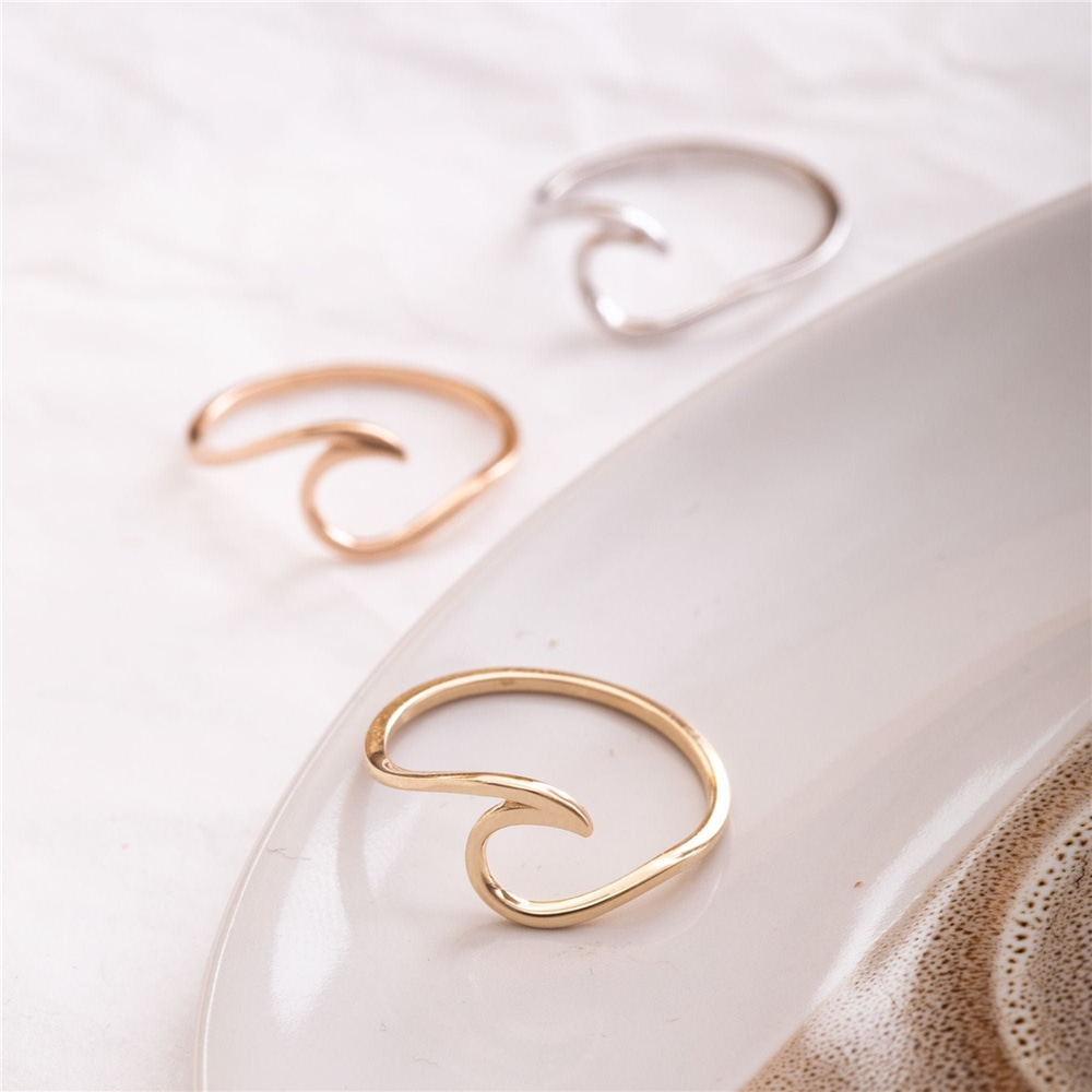 Goldstore-14K 18K Solid Gold Wave Ring, Dainty Minimalist Sea Wave Ring, Nautical Jewelry, Stackable Pura Vida Ring, Summer Jewelry, Gift For Her