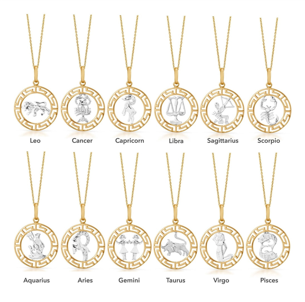 Goldstore-14k 18k Solid Gold Zodiac Sign Necklace, Elegant Real Gold Zodiac Medallion Pendant, Zodiac Gold Coin Necklace, Celestial Jewelry Gift For