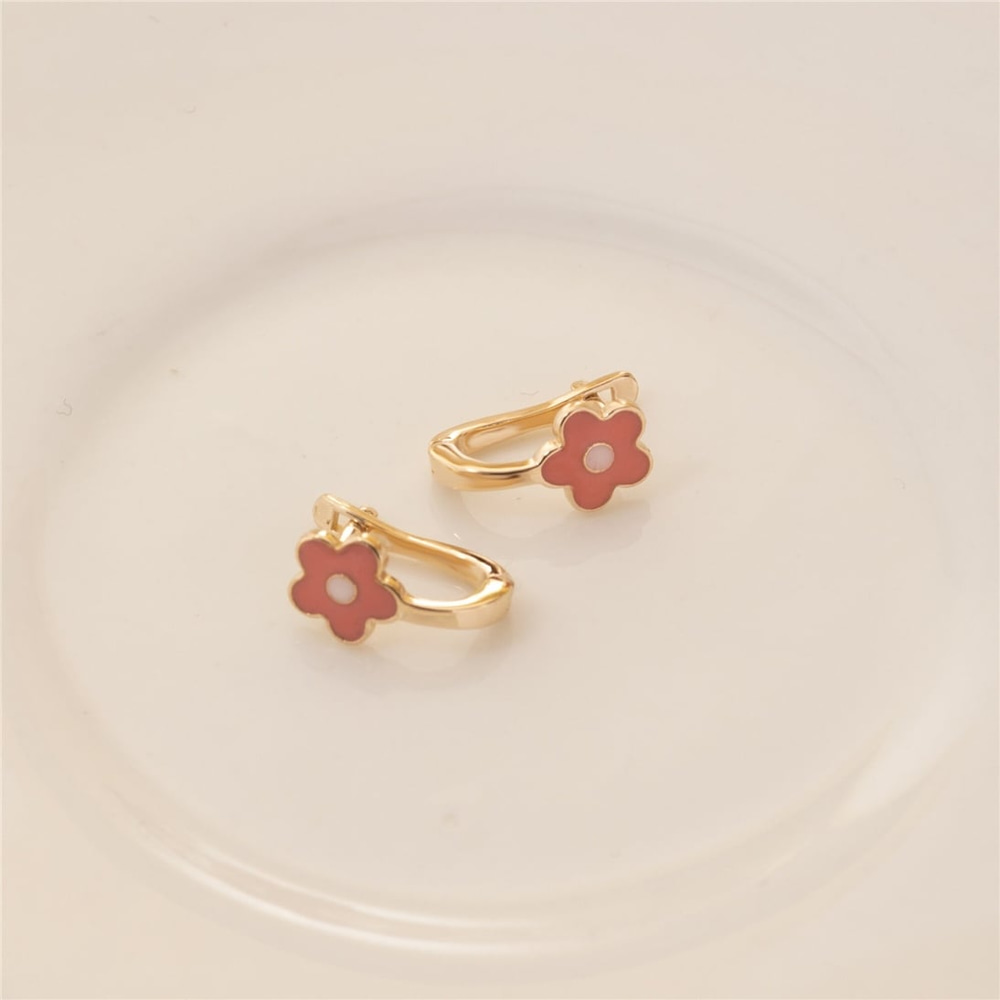 Goldstore-14K 18K Yellow Gold Blue Enamel Flower Back Baby Girls Earrings, Solid Gold Flower Earrings For Toddlers, Little Girl Flower Gold Earring