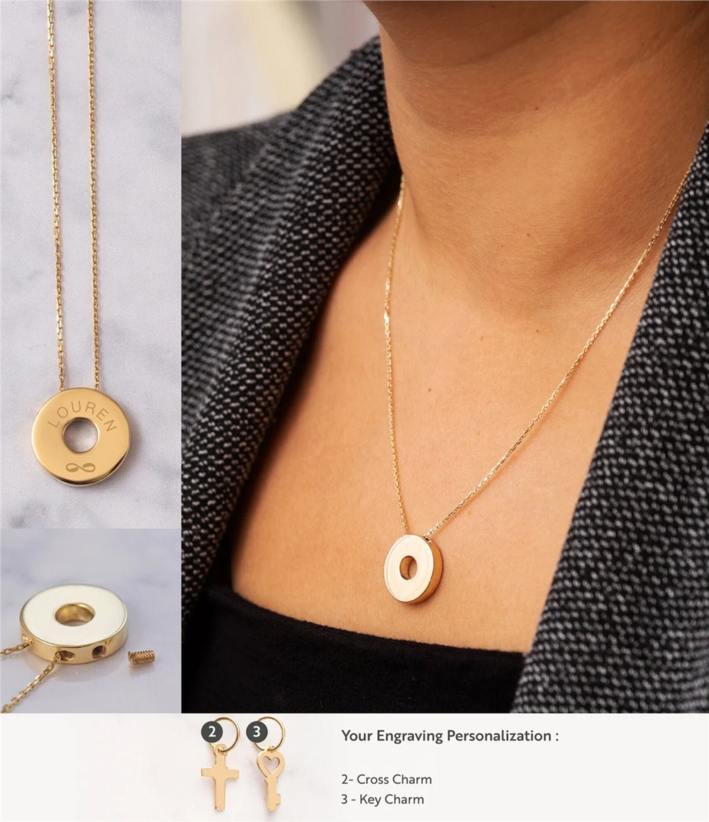 Goldstore-14K Cremation Urn Necklace, Cross Star Teardrop Circle Crescent Pendants, Custom Engrave Gold Necklace For Ashes Grief Holder, Memorial Gift