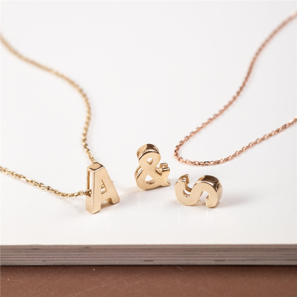 Goldstore-14k Custom Initial Necklace, Minimalist Letter Necklace, Tiny and Dainty Figure Charms, Cute Small Heart Pendant, Perfect Gift For Her