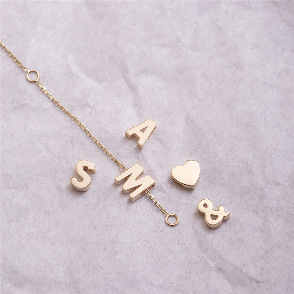 Goldstore-14k Custom Initial Necklace, Minimalist Letter Necklace, Tiny and Dainty Figure Charms, Cute Small Heart Pendant, Perfect Gift For Her