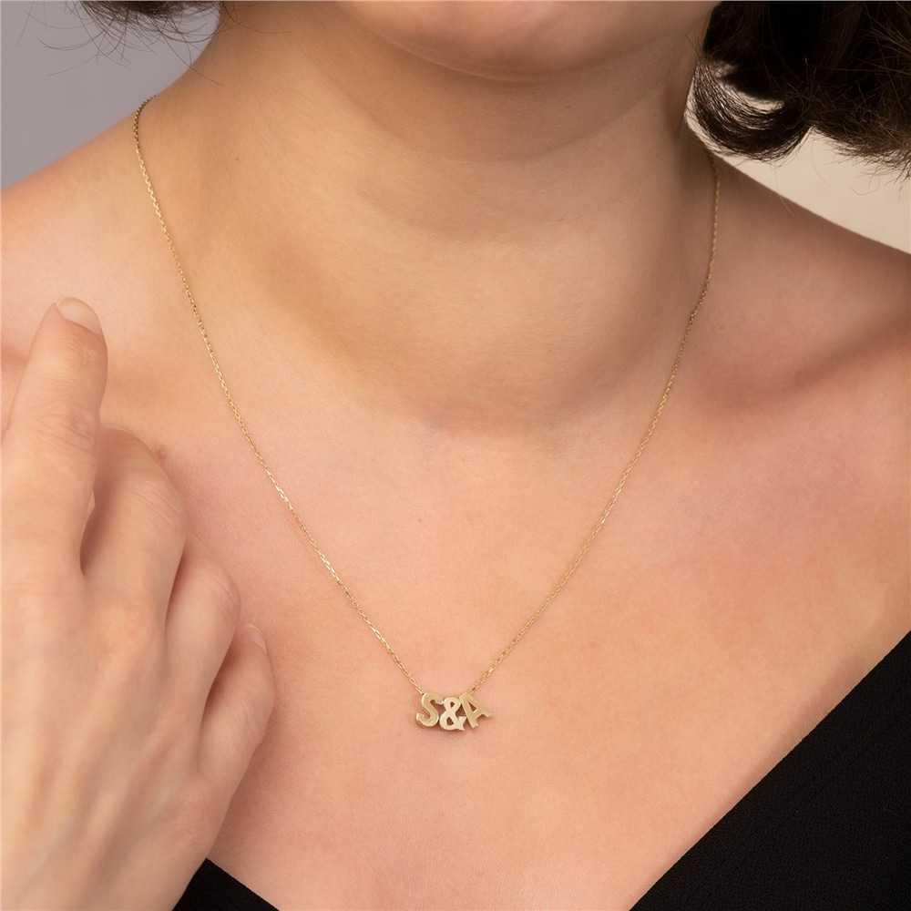 Goldstore-14k Custom Initial Necklace, Minimalist Letter Necklace, Tiny and Dainty Figure Charms, Cute Small Heart Pendant, Perfect Gift For Her