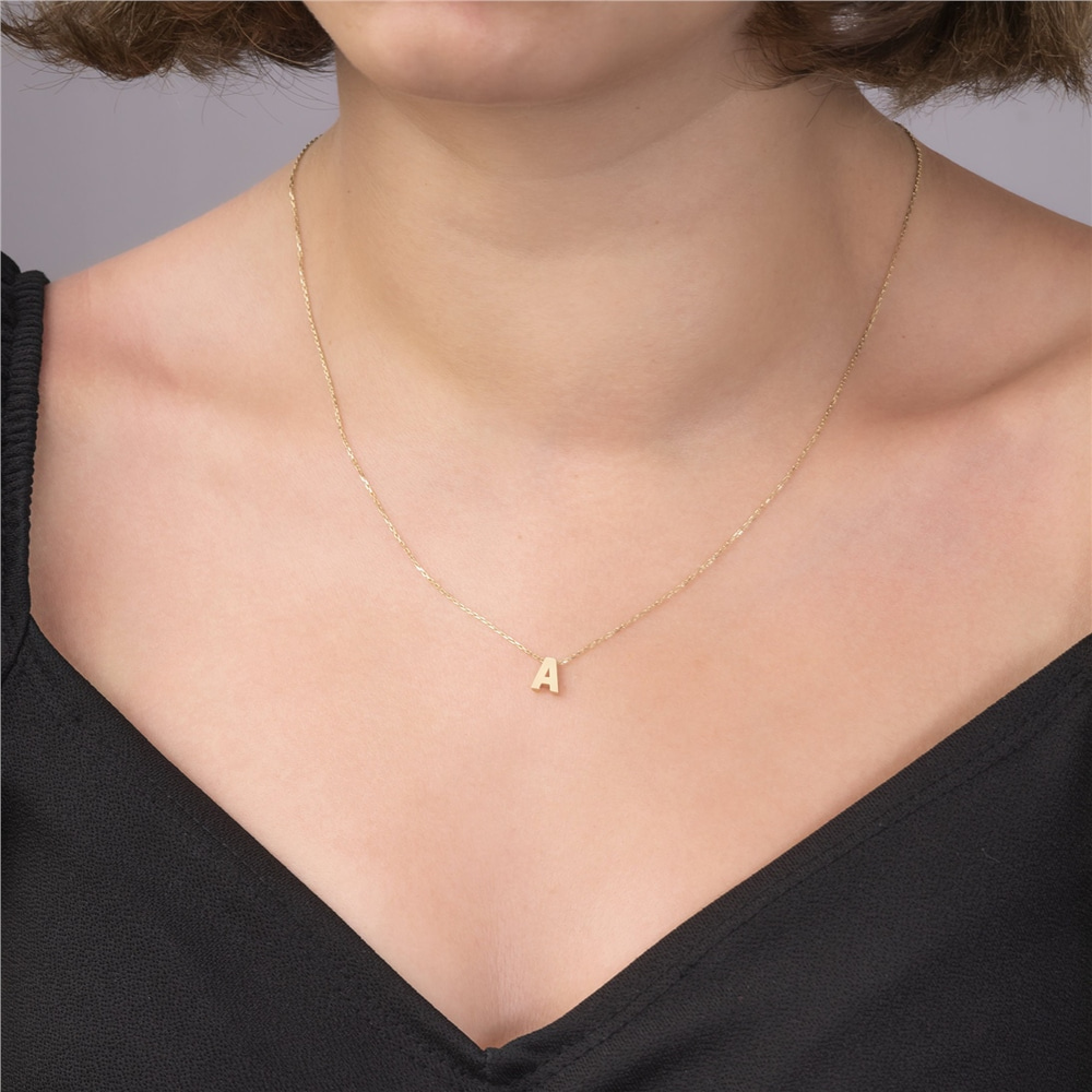 Goldstore-14k Custom Initial Necklace, Minimalist Letter Necklace, Tiny and Dainty Figure Charms, Cute Small Heart Pendant, Perfect Gift For Her