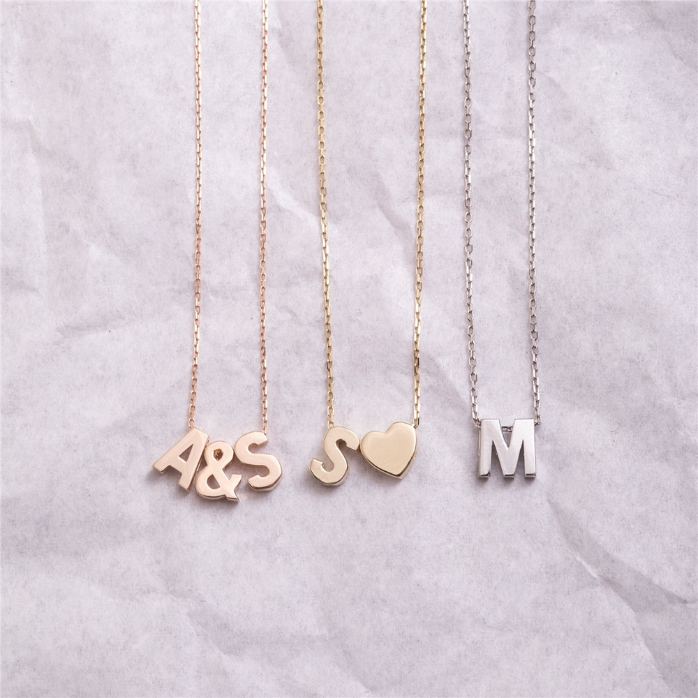 Goldstore-14k Custom Initial Necklace, Minimalist Letter Necklace, Tiny and Dainty Figure Charms, Cute Small Heart Pendant, Perfect Gift For Her