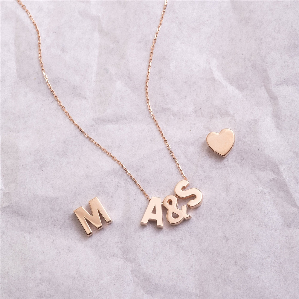 Goldstore-14k Custom Initial Necklace, Minimalist Letter Necklace, Tiny and Dainty Figure Charms, Cute Small Heart Pendant, Perfect Gift For Her
