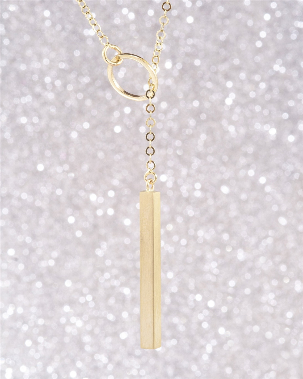 Goldstore-14K Gold Adjustable Lariat 4 Side Bar Necklace, Karma Vertical Drop Custom Engrave Bar Necklace, Personalize Name Date Long Bar Y Necklace