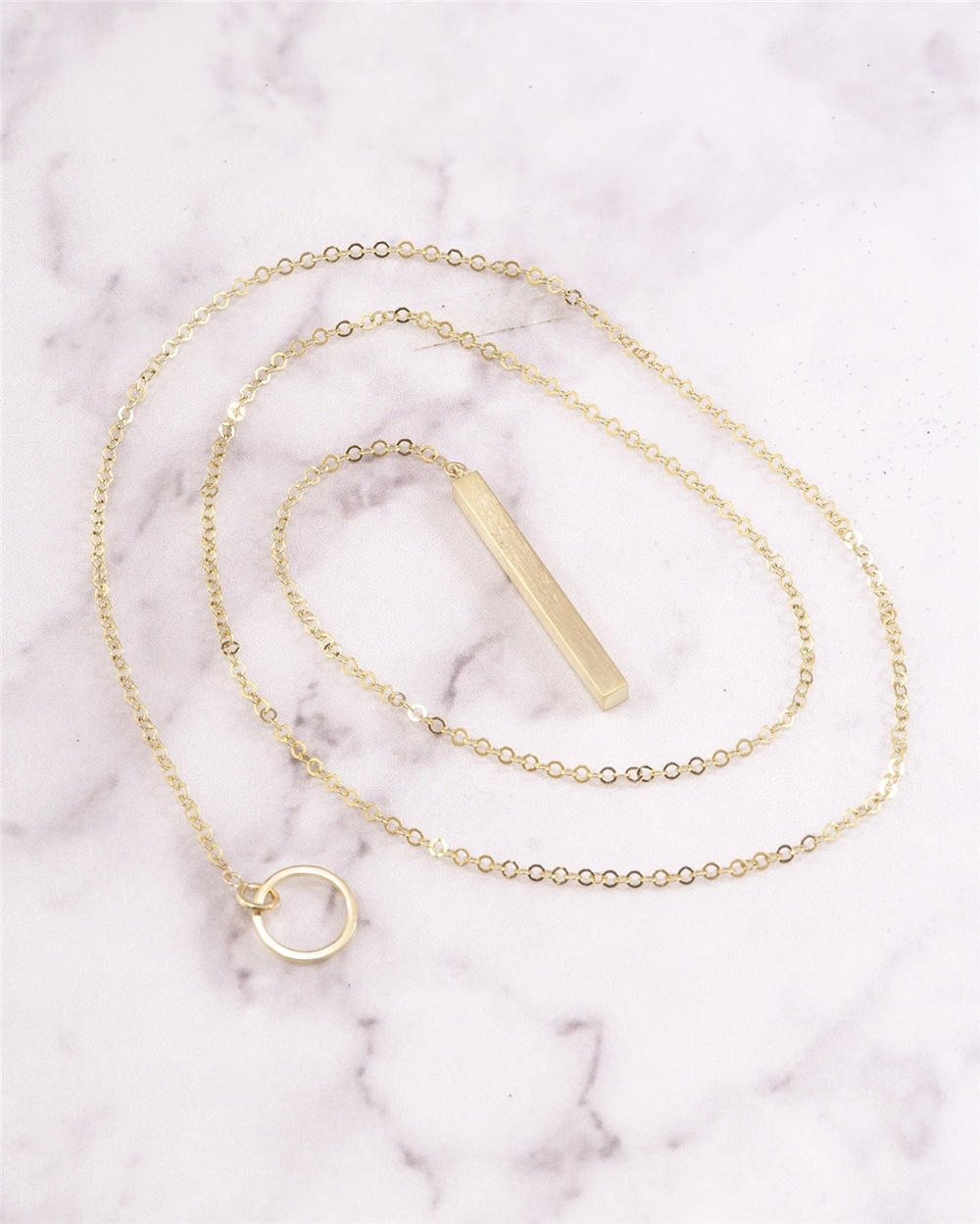 Goldstore-14K Gold Adjustable Lariat 4 Side Bar Necklace, Karma Vertical Drop Custom Engrave Bar Necklace, Personalize Name Date Long Bar Y Necklace