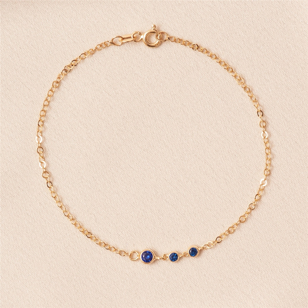 Goldstore-14K Gold Birthstone Bracelet, Real Solid Gold Dainty Bracelet, Minimalist Cz Birthstone Gold Bracelet, Custom Birthstone Gold Chain Bracelet