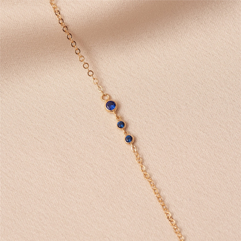 Goldstore-14K Gold Birthstone Bracelet, Real Solid Gold Dainty Bracelet, Minimalist Cz Birthstone Gold Bracelet, Custom Birthstone Gold Chain Bracelet