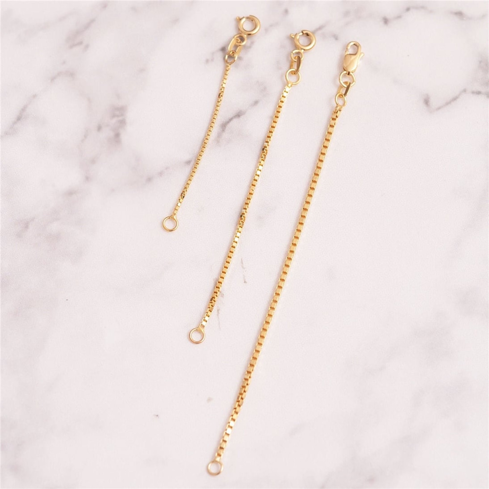 Goldstore-14k Gold Box Chain Extender, Real Gold Necklace Bracelet Extension Box Chain, Removable Real Gold Box Chain Extender, Adjustable Extender.