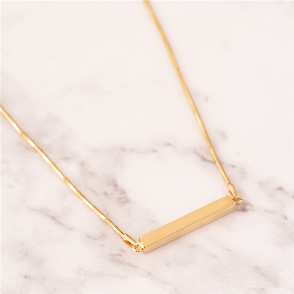 Goldstore-14k Gold Cremation Horizontal Urn 3 cm Bar With Gold Snake Chain, Necklace For Ashes & Urns For Ashes For Name Cremation and Pet Cremation
