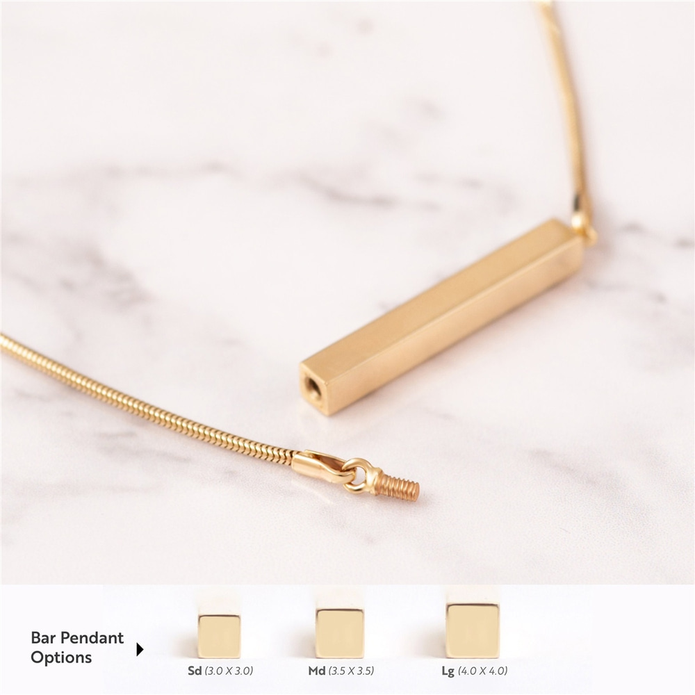 Goldstore-14k Gold Cremation Horizontal Urn 3 cm Bar With Gold Snake Chain, Necklace For Ashes & Urns For Ashes For Name Cremation and Pet Cremation