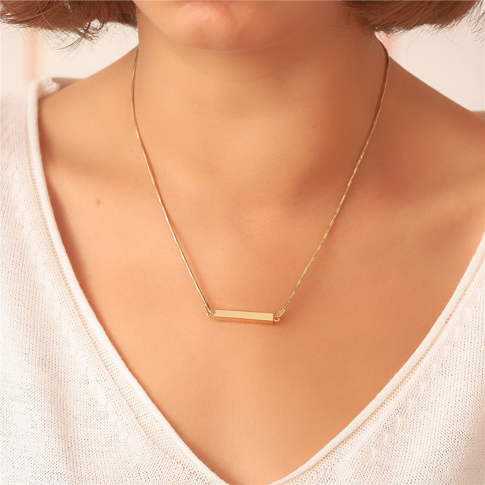 Goldstore-14k Gold Cremation Horizontal Urn 3 cm Bar With Gold Snake Chain, Necklace For Ashes & Urns For Ashes For Name Cremation and Pet Cremation