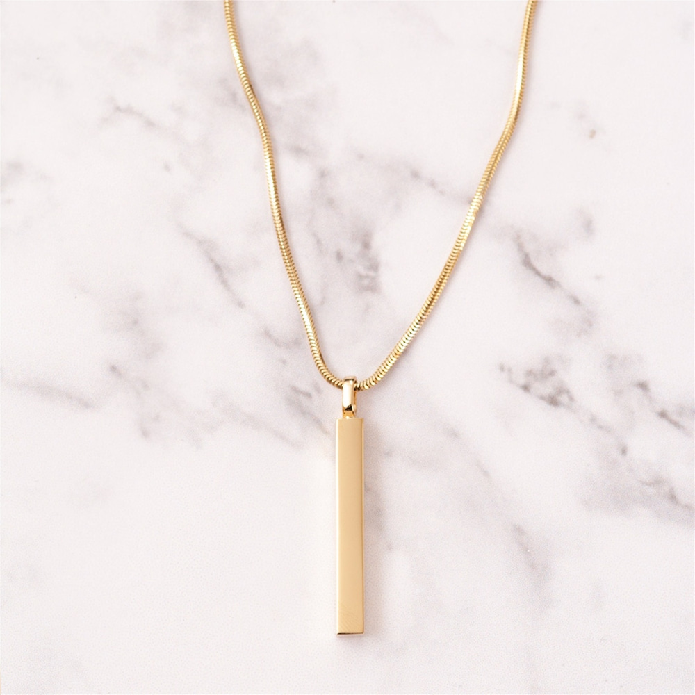 Goldstore-14k Gold Cremation Vertical Urn 3 cm Bar With Gold Snake Chain, Necklace For Ashes & Urns For Ashes For Name Cremation and Pet Cremation