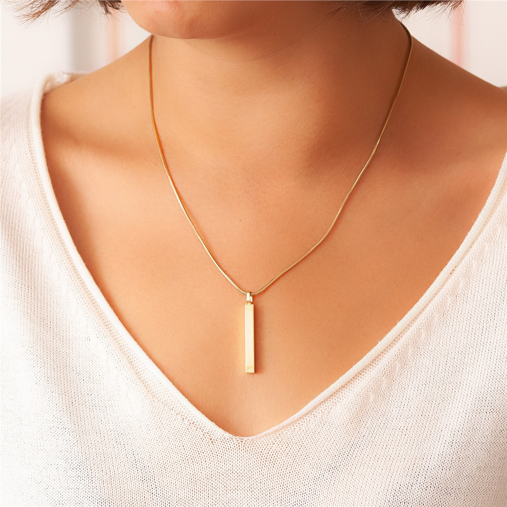 Goldstore-14k Gold Cremation Vertical Urn 3 cm Bar With Gold Snake Chain, Necklace For Ashes & Urns For Ashes For Name Cremation and Pet Cremation