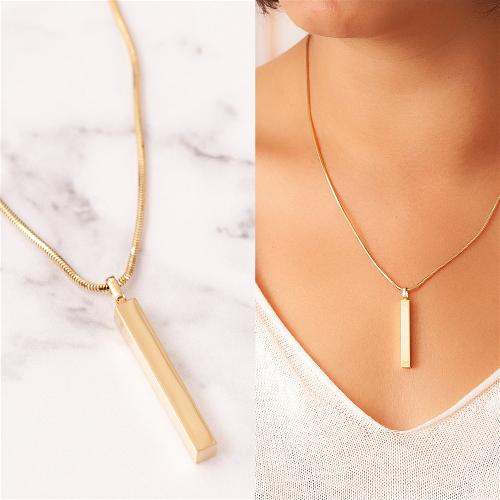 Goldstore-14k Gold Cremation Vertical Urn 3 cm Bar With Gold Snake Chain, Necklace For Ashes & Urns For Ashes For Name Cremation and Pet Cremation