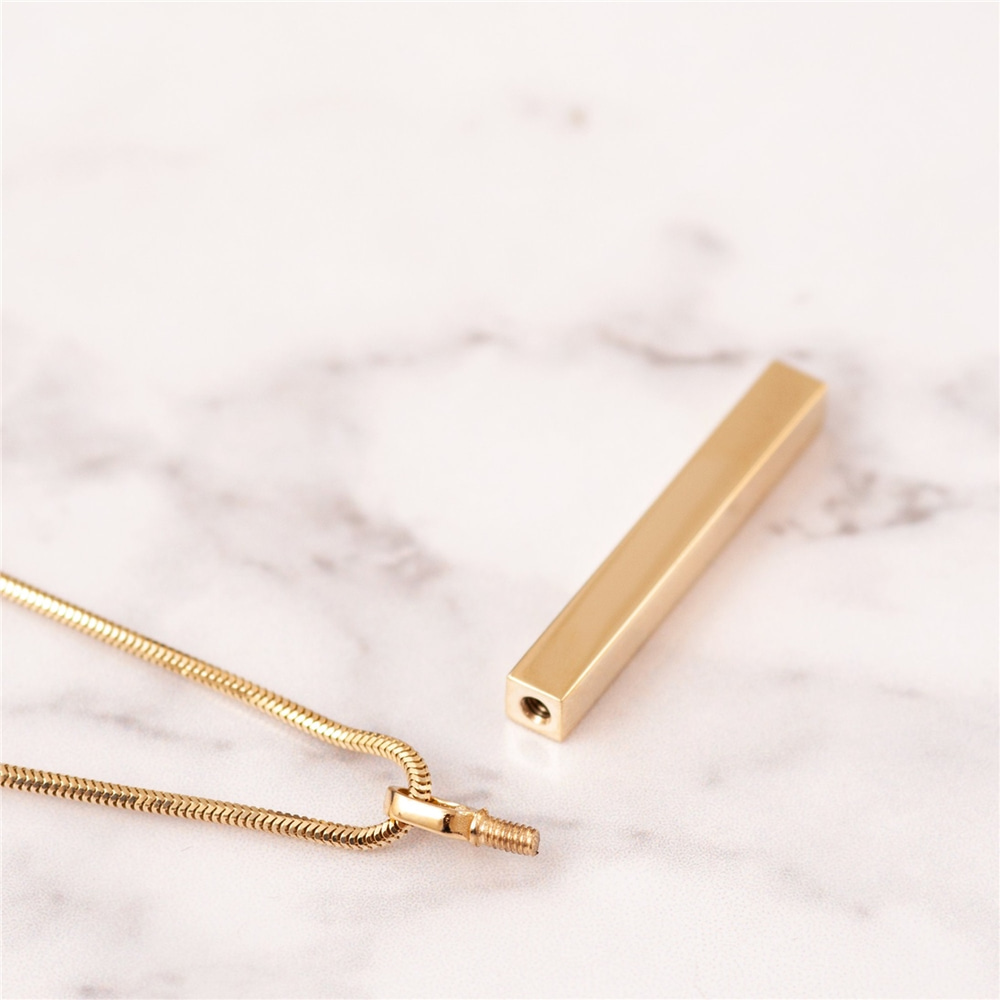 Goldstore-14k Gold Cremation Vertical Urn 3 cm Bar With Gold Snake Chain, Necklace For Ashes & Urns For Ashes For Name Cremation and Pet Cremation