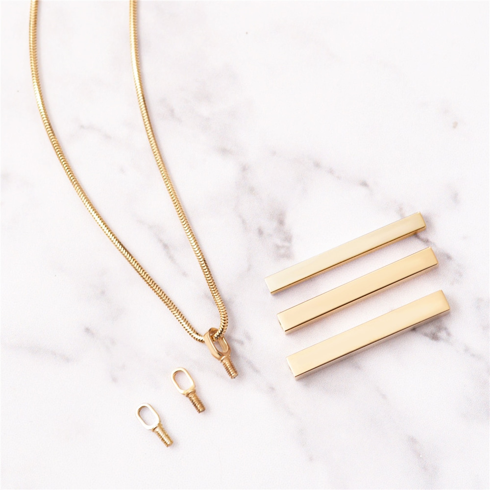 Goldstore-14k Gold Cremation Vertical Urn 3 cm Bar With Gold Snake Chain, Necklace For Ashes & Urns For Ashes For Name Cremation and Pet Cremation