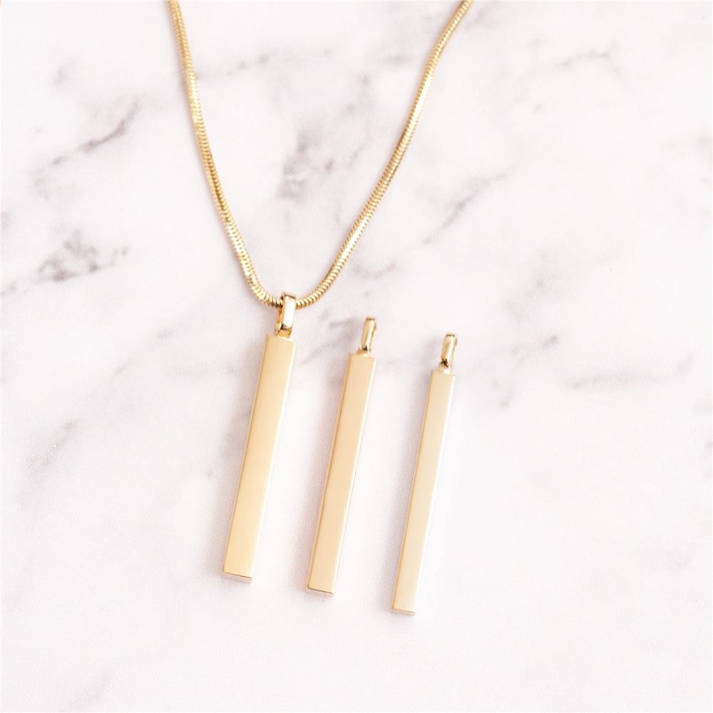 Goldstore-14k Gold Cremation Vertical Urn 3 cm Bar With Gold Snake Chain, Necklace For Ashes & Urns For Ashes For Name Cremation and Pet Cremation