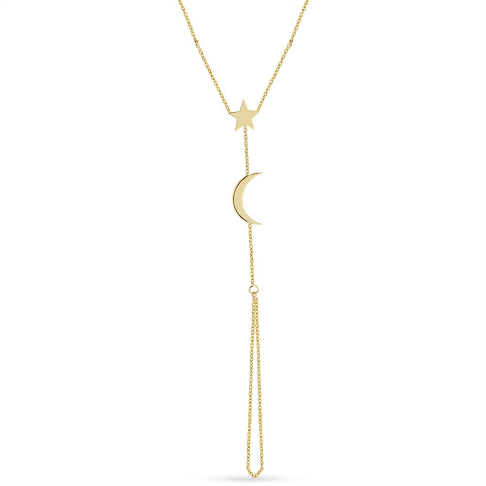 Goldstore-14k Gold Crescent Moon and Star Sahmaran Bracelet, Dainty Slave Bracelet is a Great Gift For Her. Christmas Gift