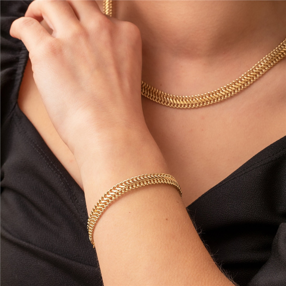 Goldstore-14K Gold Cuban Link Chain Bracelet with Pave Diamond Cz Bar, Yellow or Rose Gold Curb Hollow Link Bracelet, Double Curb Gold Chain Bracelet