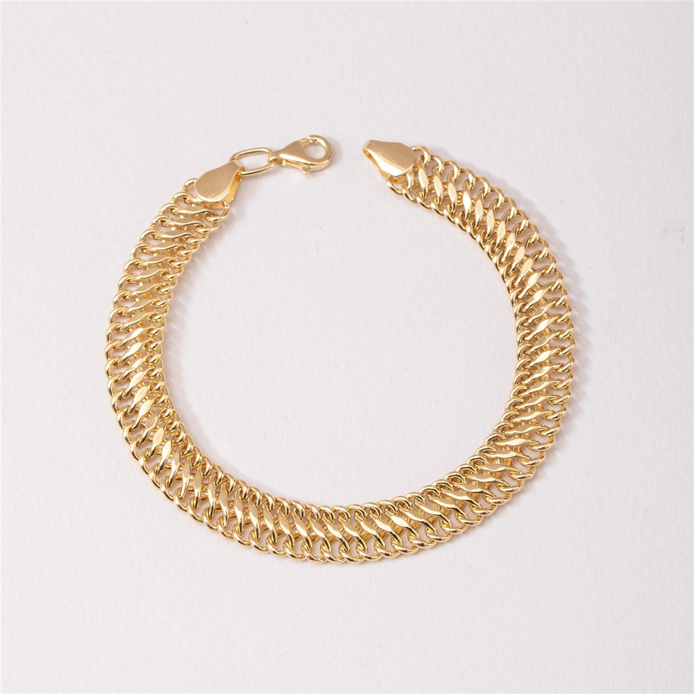 Goldstore-14K Gold Cuban Link Chain Bracelet with Pave Diamond Cz Bar, Yellow or Rose Gold Curb Hollow Link Bracelet, Double Curb Gold Chain Bracelet
