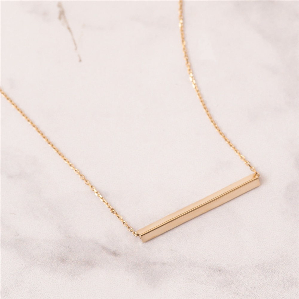 Goldstore-14K Gold Custom Engrave Horizontal Triangle Bar Necklace, Three Sided Custom Name Coordinate Necklace, Triangle Horizontal Bar Gold Necklace