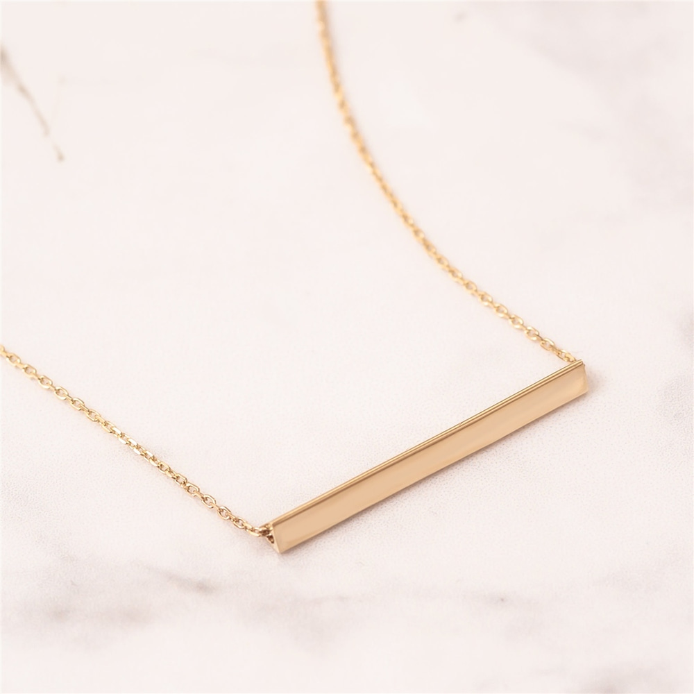 Goldstore-14K Gold Custom Engrave Horizontal Triangle Bar Necklace, Three Sided Custom Name Coordinate Necklace, Triangle Horizontal Bar Gold Necklace