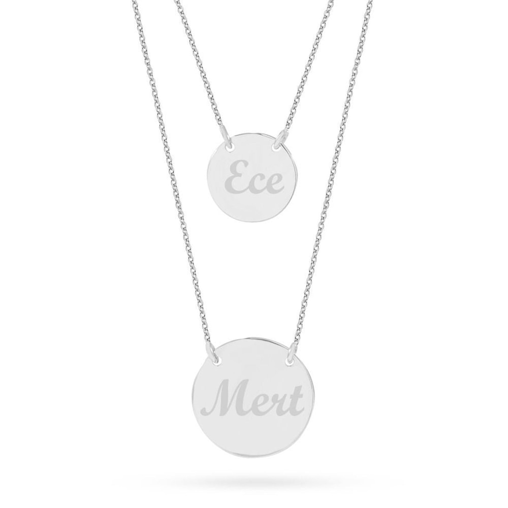 Goldstore-14K Gold Custom Engraved Initial Medallion Layering Necklace, Double Row Chain Engraved Name Medallion Necklace is a Great Gift For Her.