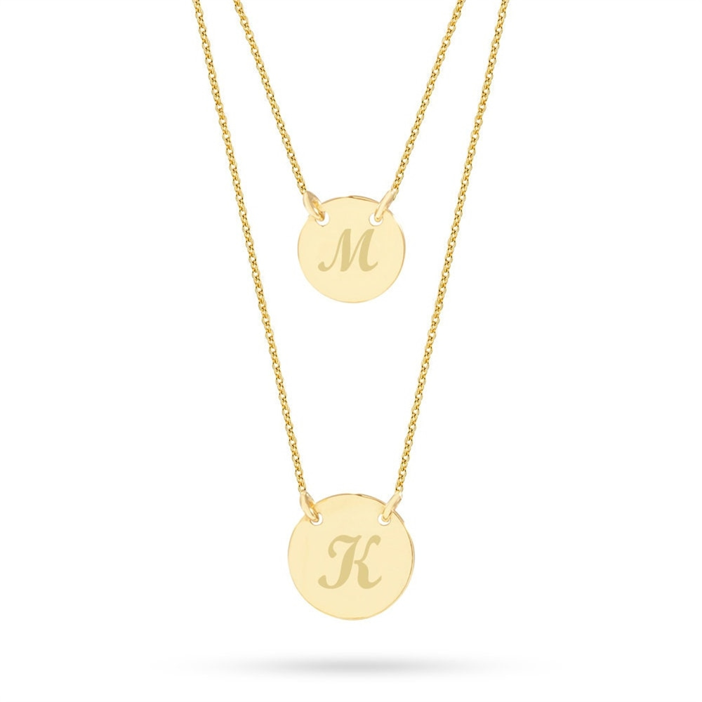 Goldstore-14K Gold Custom Initial Layering Medallion Necklace, Personalized Initial Layering Gold Necklace is a Great Gift For Her. Christmas Gift