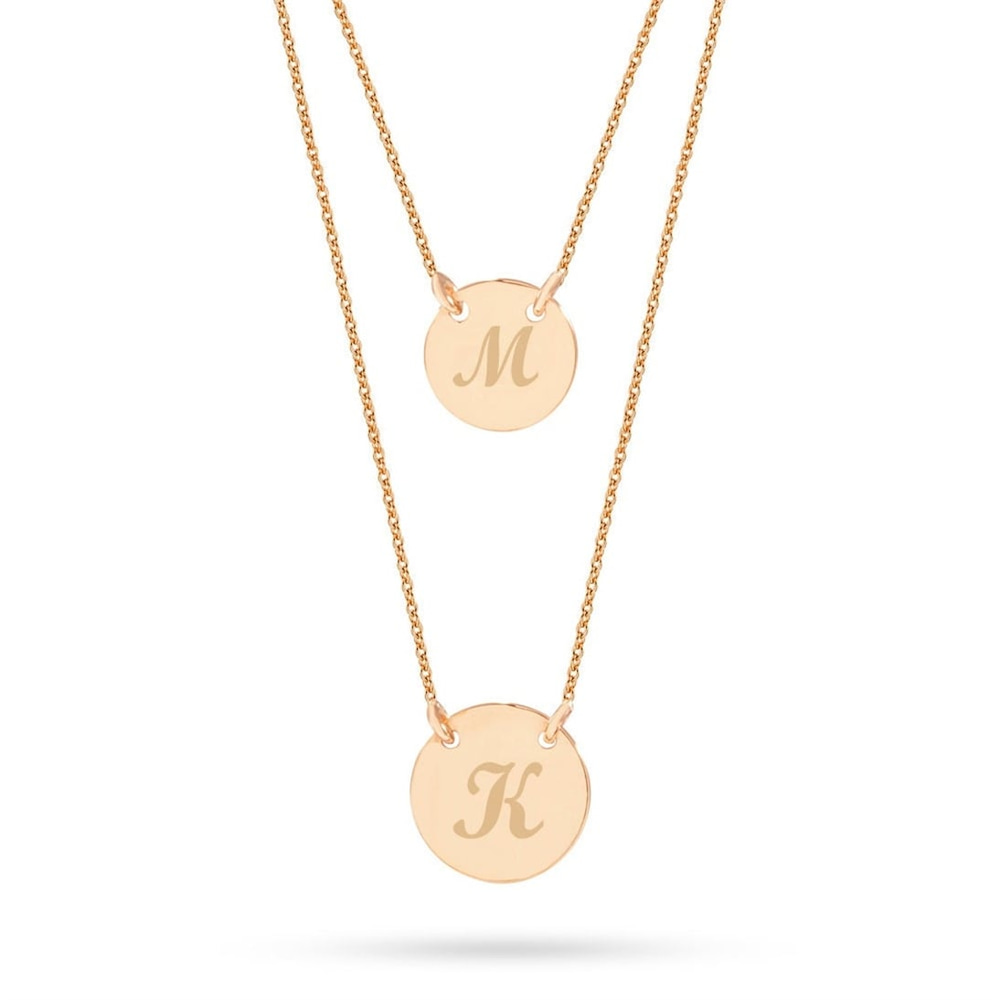 Goldstore-14K Gold Custom Initial Layering Medallion Necklace, Personalized Initial Layering Gold Necklace is a Great Gift For Her. Christmas Gift