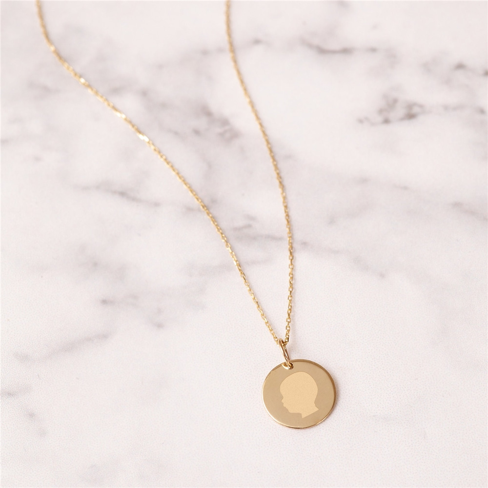 Goldstore-14k Gold Custom Silhouette Disk Necklace, My Mom Dad Child Custom Engrave Silhouette Gold Pendant, Multi Disc Silhouette Charm Gift for Her