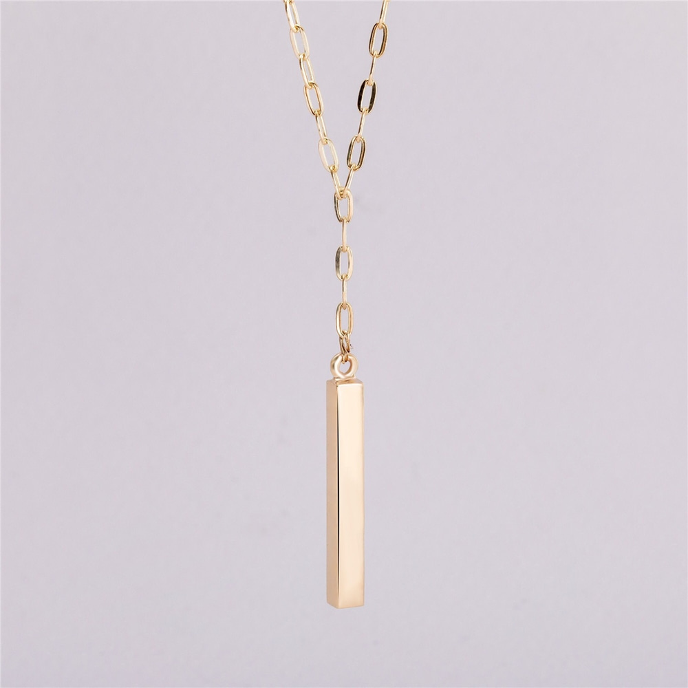 Goldstore-14K Gold Custom Vertical Cremation Urn Bar Pendant, Four Side Engraved Memorial Necklace, Paperclip Chain Funeral Keepsake Ash Holder