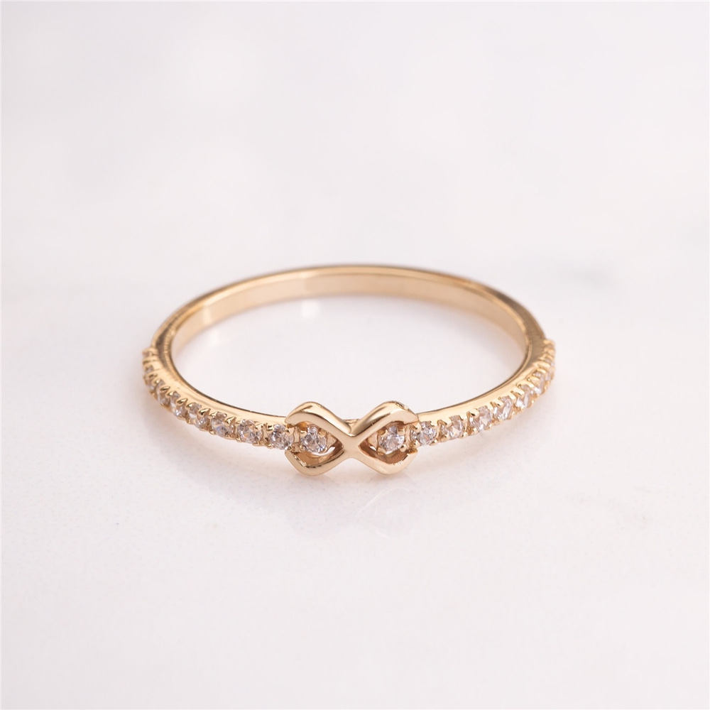 Goldstore-14K Gold Eternity Engagement Ring, Dainty Gold Eternity Wedding Ring, Delicate Genuine Diamond & CZ Stacking Ring, Perfect Gift For Her