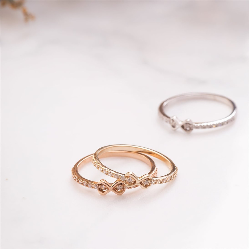 Goldstore-14K Gold Eternity Engagement Ring, Dainty Gold Eternity Wedding Ring, Delicate Genuine Diamond & CZ Stacking Ring, Perfect Gift For Her