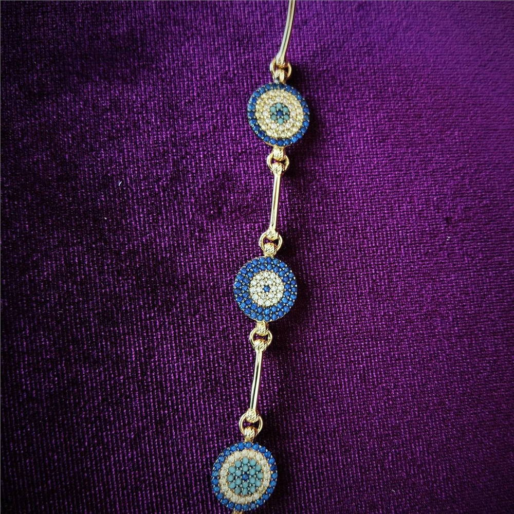 Goldstore-14k Gold Evil Eye Bracelet, Elegant Evil Eye Protection Gold Station Bracelet is a Great Gift For Her, Turkish Eye, Gift For Women
